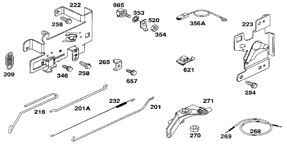 Governor Parts Diagram and Parts List for 259700-259799 0102, 0104, 0117 Briggs and Stratton Engine